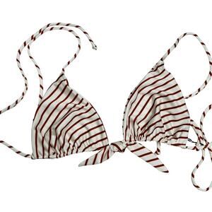 Faithfull the Brand Christy Bikini Top Butterscotch Stripe L 8 NWT Coastal Deco